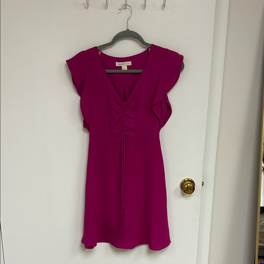 Magenta Flutter Sleeve Dress with Tie Detail Size XS